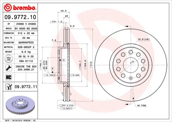 Brembo 09.9772.11 — Tarcza hamulcowa