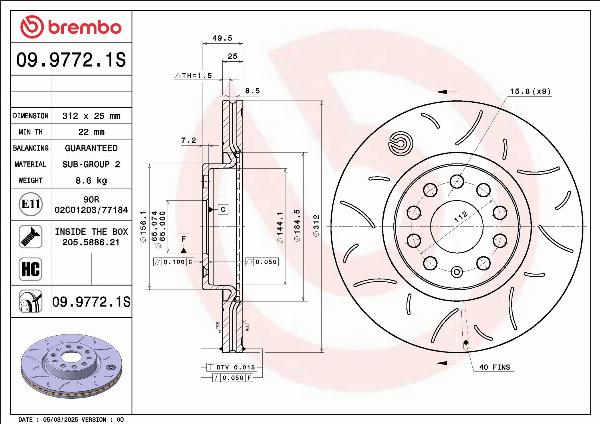 Brembo 09.9772.1S — Tarcza hamulcowa