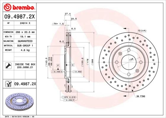 Brembo 09.4987.2X — Tarcza hamulcowa