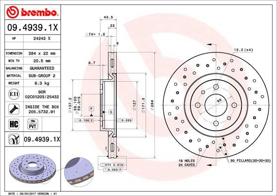 Brembo 09.4939.1X — Tarcza hamulcowa