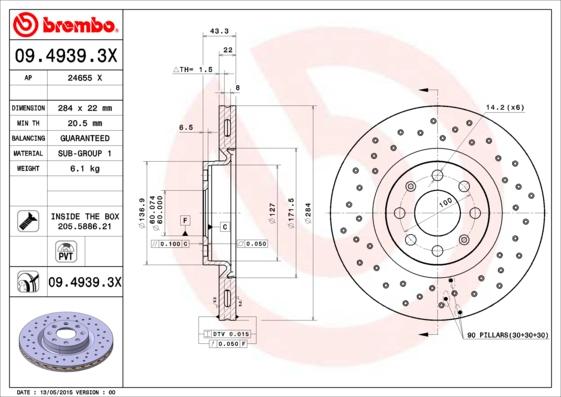 Brembo 09.4939.3X — Tarcza hamulcowa