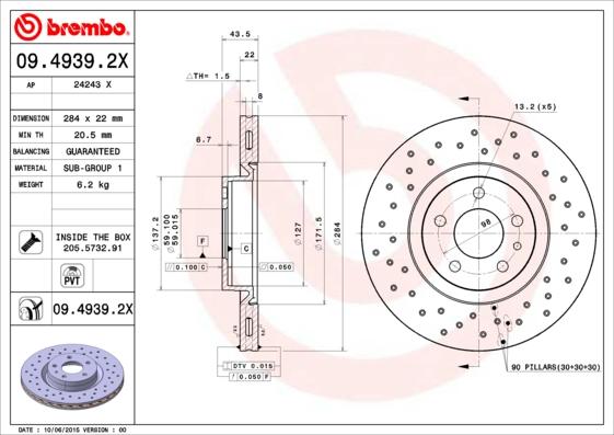 Brembo 09.4939.2X — Tarcza hamulcowa