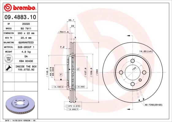 Brembo 09.4883.10 — Tarcza hamulcowa