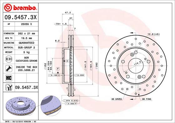 Brembo 09.5457.3X — Tarcza hamulcowa