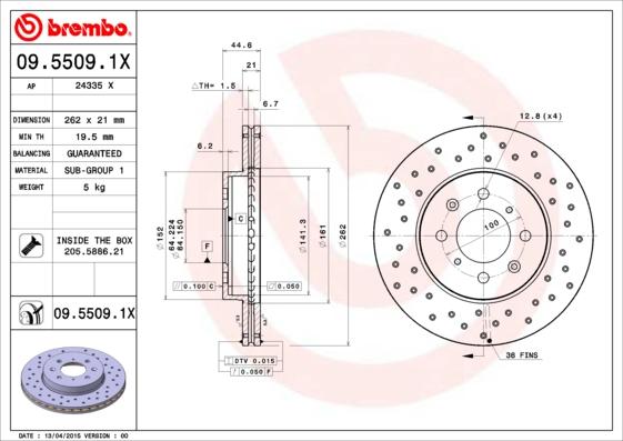 Brembo 09.5509.1X — Tarcza hamulcowa