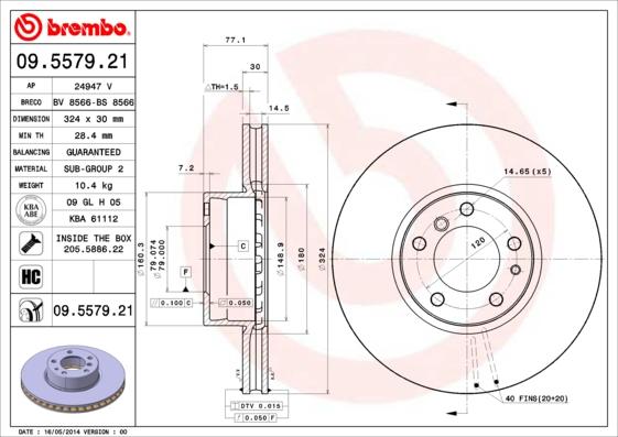 Brembo 09.5579.21 — Tarcza hamulcowa