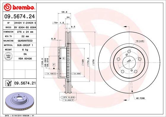 Brembo 09.5674.21 — Tarcza hamulcowa
