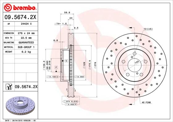 Brembo 09.5674.2X — Tarcza hamulcowa