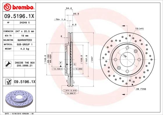 Brembo 09.5196.1X — Tarcza hamulcowa