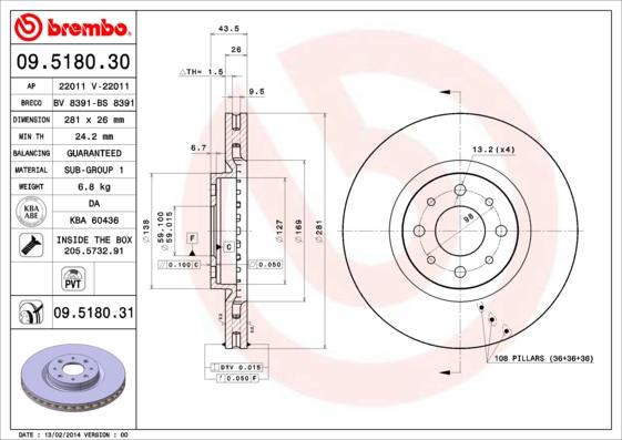Brembo 09.5180.31 — Tarcza hamulcowa