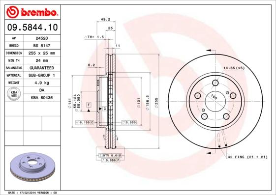 Brembo 09.5844.10 — Tarcza hamulcowa