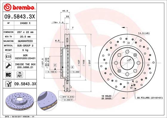 Brembo 09.5843.3X — Tarcza hamulcowa