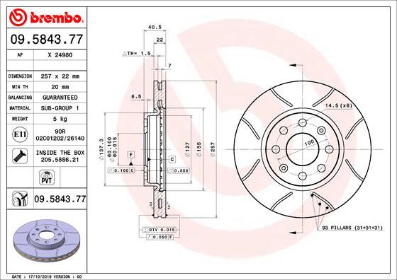 Brembo 09.5843.77 — Tarcza hamulcowa