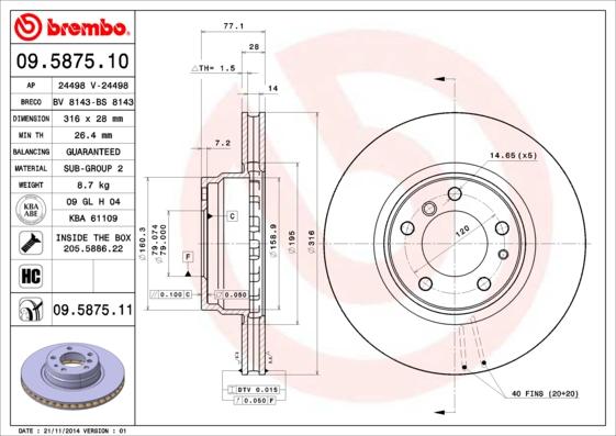Brembo 09.5875.11 — Tarcza hamulcowa