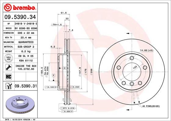 Brembo 09.5390.31 — Tarcza hamulcowa