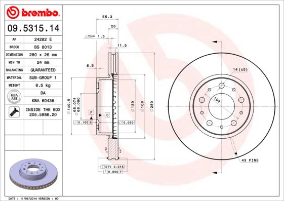 Brembo 09.5315.14 — Tarcza hamulcowa