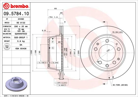 Brembo 09.5784.10 — Tarcza hamulcowa