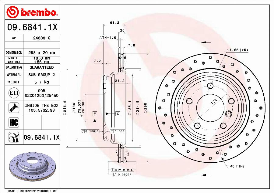 Brembo 09.6841.1X — Tarcza hamulcowa
