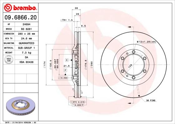 Brembo 09.6866.20 — Tarcza hamulcowa