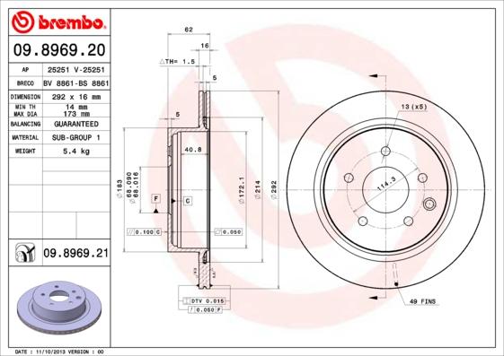 Brembo 09.8969.21 — Tarcza hamulcowa