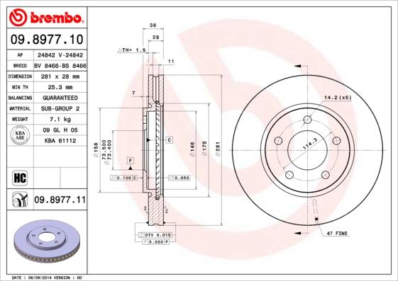 Brembo 09.8977.11 — Tarcza hamulcowa