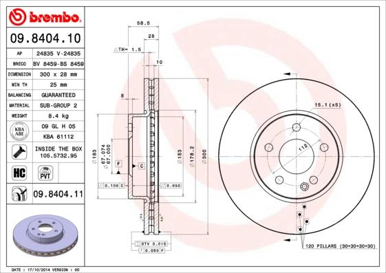 Brembo 09.8404.11 — Tarcza hamulcowa