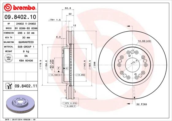 Brembo 09.8402.11 — Tarcza hamulcowa
