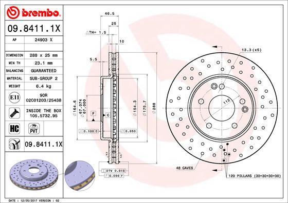 Brembo 09.8411.1X — Tarcza hamulcowa