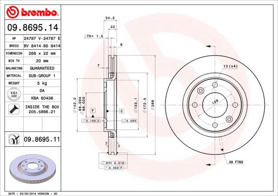 Brembo 09.8695.11 — Tarcza hamulcowa