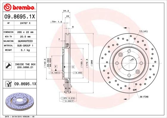 Brembo 09.8695.1X — Tarcza hamulcowa