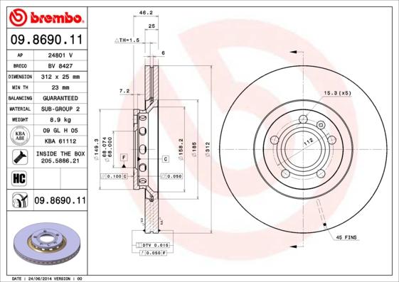 Brembo 09.8690.11 — Tarcza hamulcowa