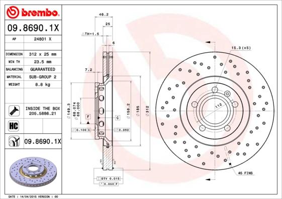 Brembo 09.8690.1X — Tarcza hamulcowa