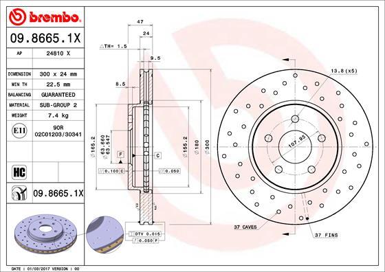 Brembo 09.8665.1X — Tarcza hamulcowa