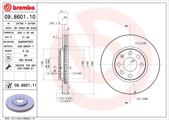 Brembo 09.8601.11 — Tarcza hamulcowa
