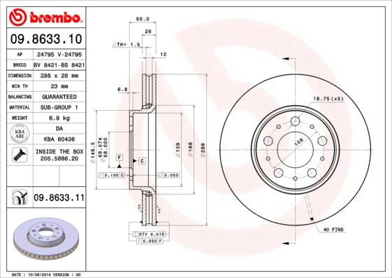 Brembo 09.8633.11 — Tarcza hamulcowa