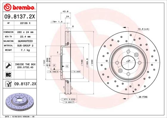 Brembo 09.8137.2X — Tarcza hamulcowa