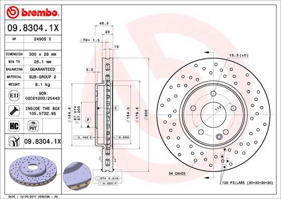 Brembo 09.8304.1X — Tarcza hamulcowa