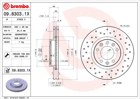 Brembo 09.8303.1X — Tarcza hamulcowa