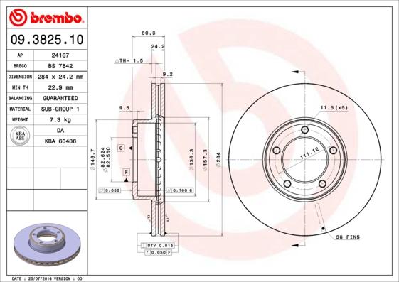 Brembo 09.3825.10 — Tarcza hamulcowa