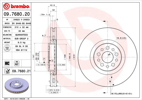 Brembo 09.7680.21 — Tarcza hamulcowa