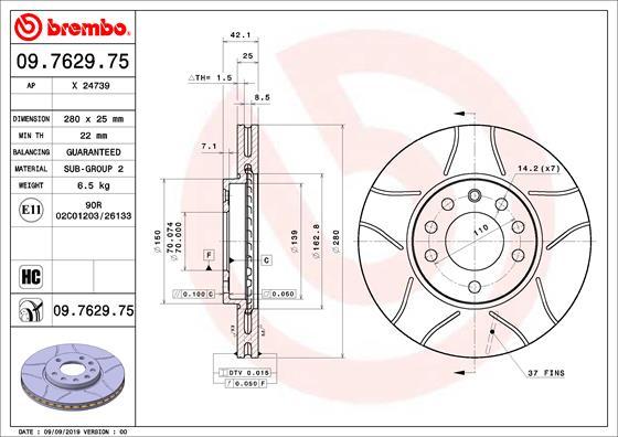 Brembo 09.7629.75 — Tarcza hamulcowa