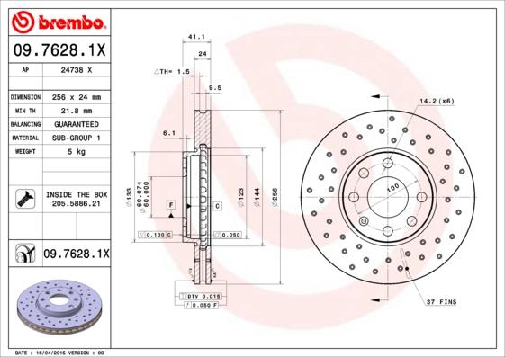 Brembo 09.7628.1X — Tarcza hamulcowa