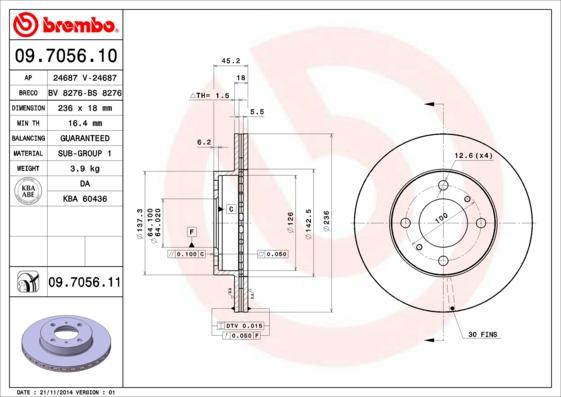 Brembo 09.7056.11 — Tarcza hamulcowa
