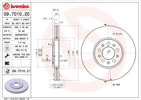 Brembo 09.7010.21 — Tarcza hamulcowa