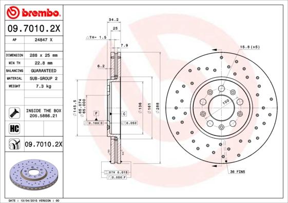 Brembo 09.7010.2X — Tarcza hamulcowa