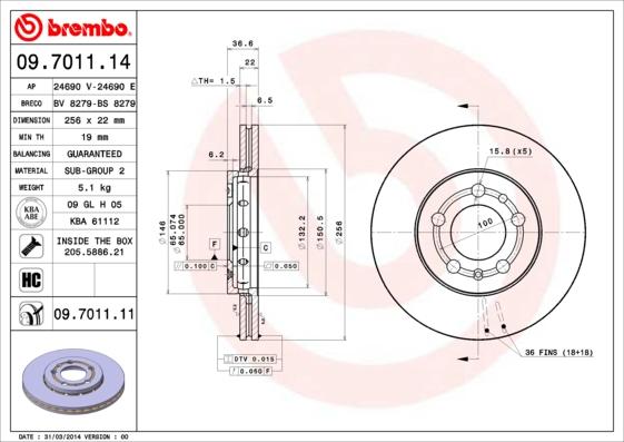 Brembo 09.7011.11 — Tarcza hamulcowa