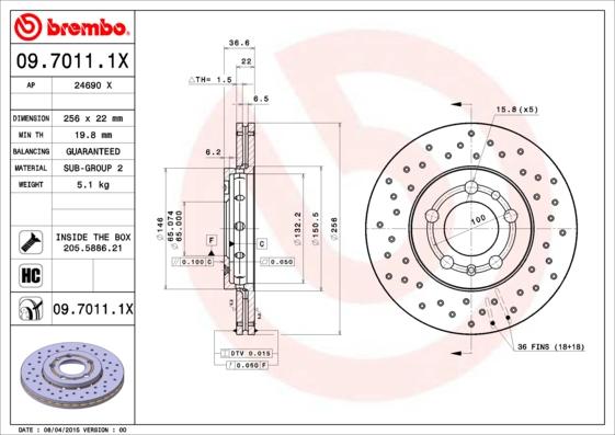 Brembo 09.7011.1X — Tarcza hamulcowa