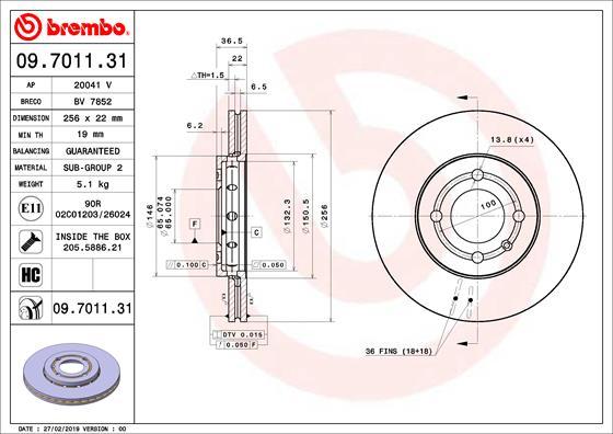 Brembo 09.7011.31 — Tarcza hamulcowa