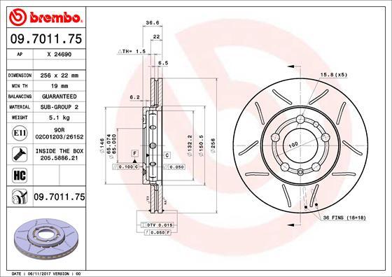 Brembo 09.7011.75 — Tarcza hamulcowa