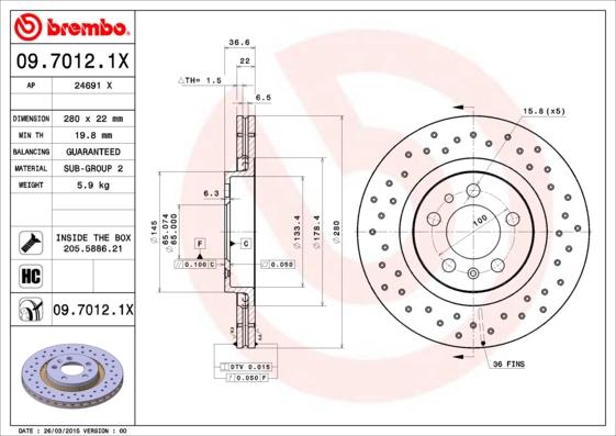 Brembo 09.7012.1X — Tarcza hamulcowa